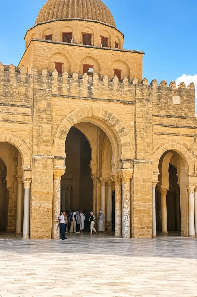 Great Mosque of Kairouan entrance courtyard during Kairouan El Djem tour Tunisia
