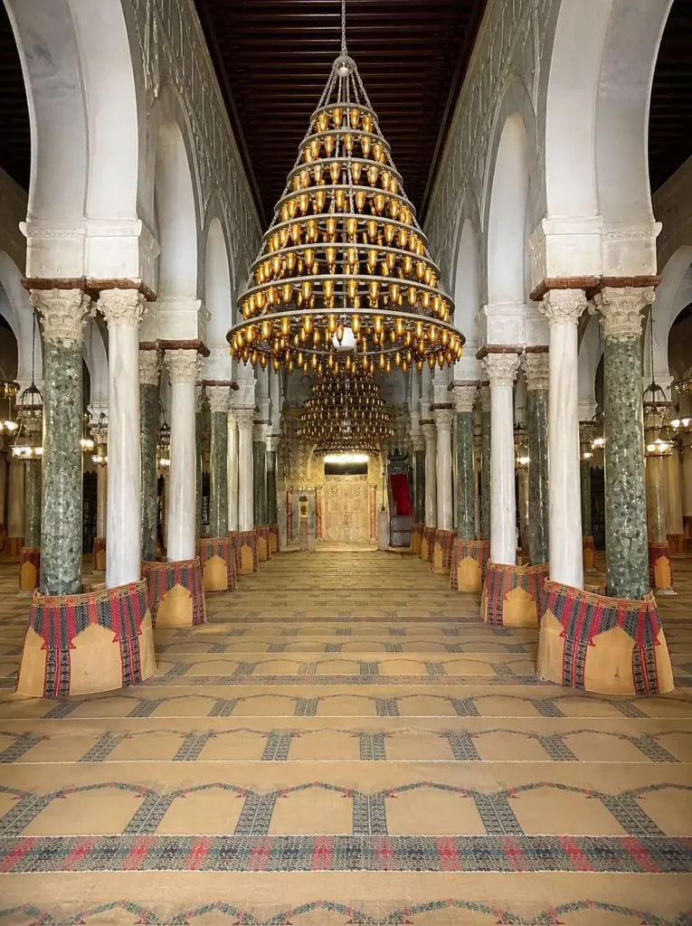 Great Mosque of Kairouan interior with ancient Roman and Carthaginian columns during Kairouan El Djem tour Tunisia